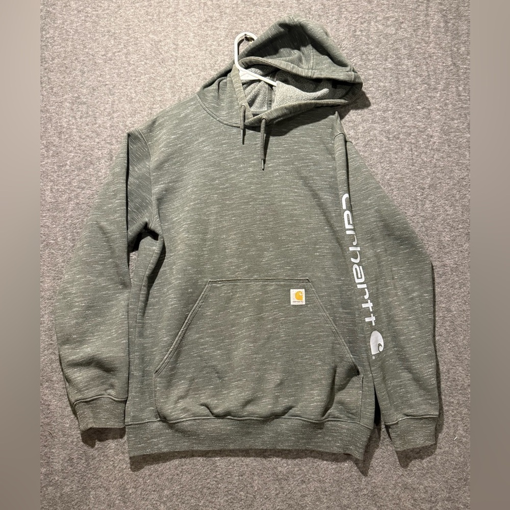 Carhartt Hoodie men’s M heathered green Mid Weight Logo Sleeve Loose Fit fleece